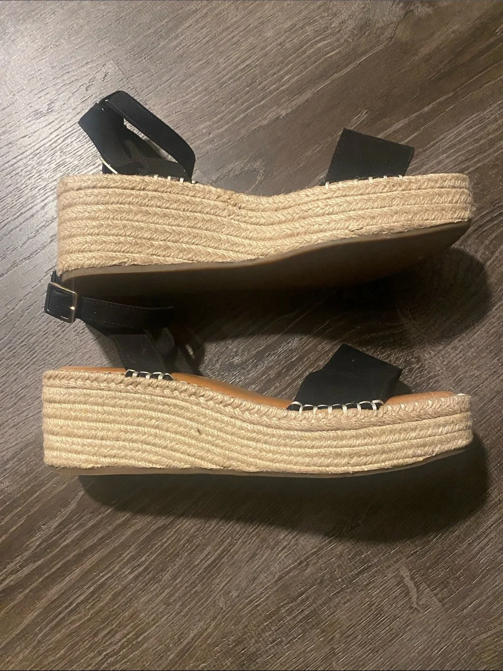 Kelly & Katie Black Espadrille Wedge Ankle-Tie Sandals